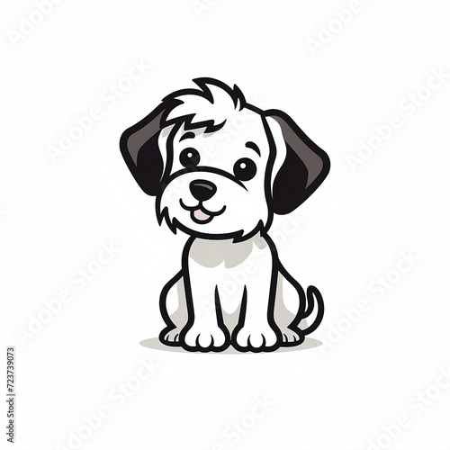  Cute dog  logo, black and white, white background 
