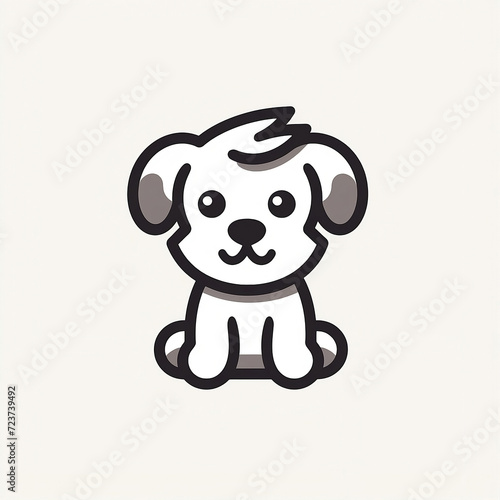 Flat cute dog cartoon logo, black and white