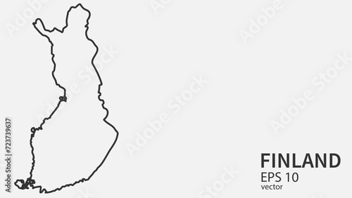 Vector line map of Finland. Vector design isolated on white background.	
