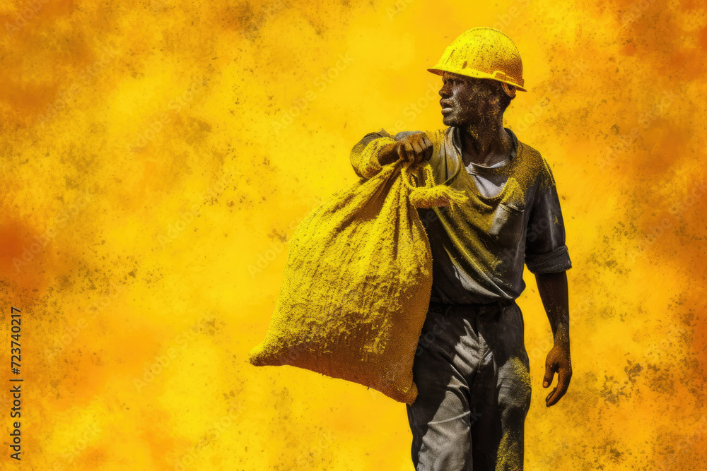 Fototapeta premium Abstract photo of worker carrying bags
