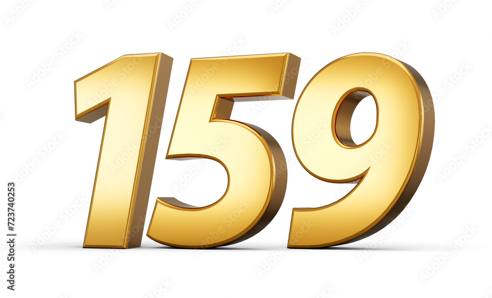 3d number 159 one hundred fifty nine Gold text isolated on white background with reflection 3d illustration 3d number 159 one hundred fifty nine Gold text isolated on white background with reflection 3d illustration