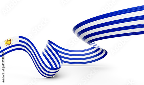 3d Flag Of Uruguay 3d Wavy Shiny Uruguay Ribbon Isolated On White Background 3d Illustration photo