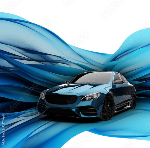 Modern car with abstract blue background