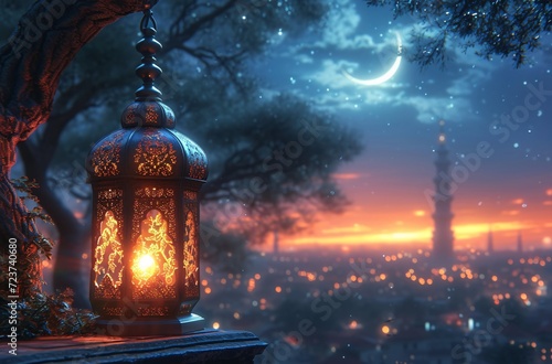 Lantern Lights Up the Night Sky: A Celebration of the Full Moon Generative AI photo