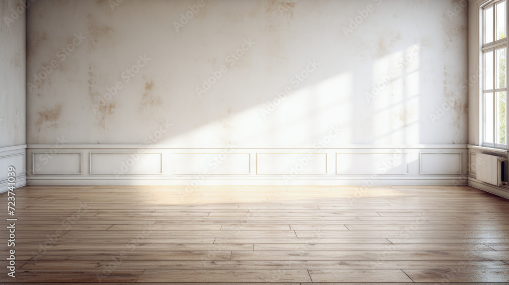 The interior of an open loft space characterized by contemporary features like hardwood floors and brick walls, accentuated by a generous window The interior of an open loft space characterized by contemporary features like hardwood floors and brick walls, accentuated by a generous window