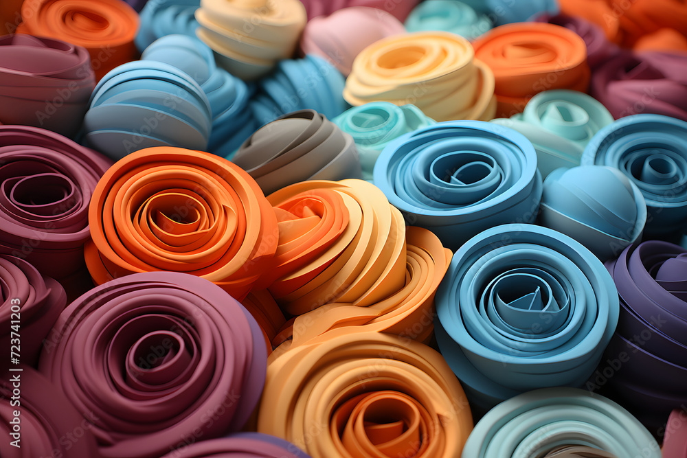 a pile of colorful paper rolling up into a spiral a pile of colorful paper rolling up into a spiral