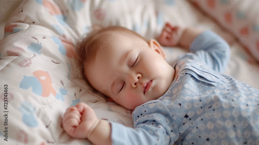 Infant slumbers peacefully in crib, capturing the joy of family and new life. Infant slumbers peacefully in crib, capturing the joy of family and new life.