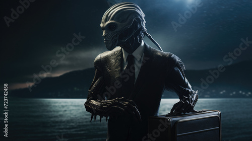 Alien going to job interview, non-human biological creature concept. Generative ai photo