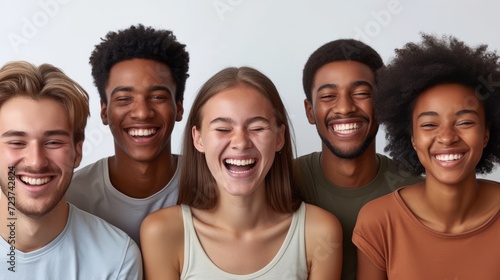 A group of diverse young people smiling happily