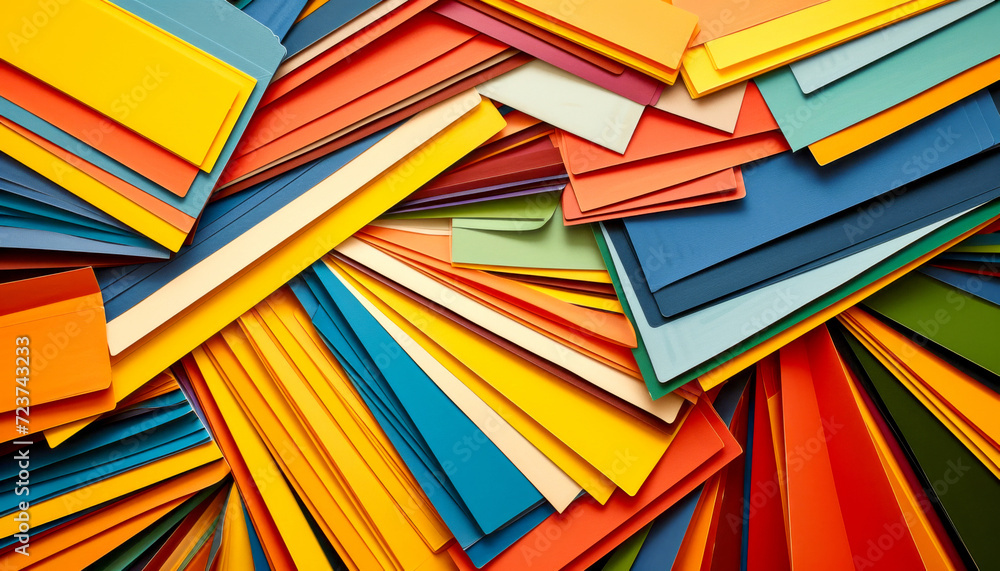 A colorful paper sheets background range from warm oranges to cool blues and greens A colorful paper sheets background range from warm oranges to cool blues and greens