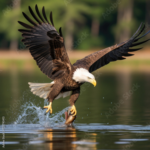 American Bald Eagle diving toward prey with a fierce
