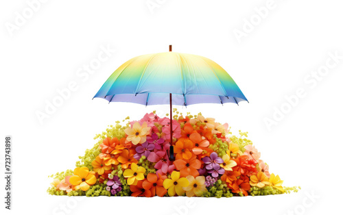 umbrella in yellow flower garden on white or PNG transparent background. photo