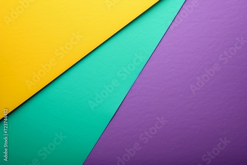Vibrant Abstract Banner. Textured Surfaces Converging In Purple, Yellow, and Green. Mardi Gras 3D Background. AI Generated photo