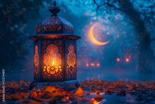 Fall Leaves and Luminous Lamp: A Cozy Nighttime Scene Generative AI