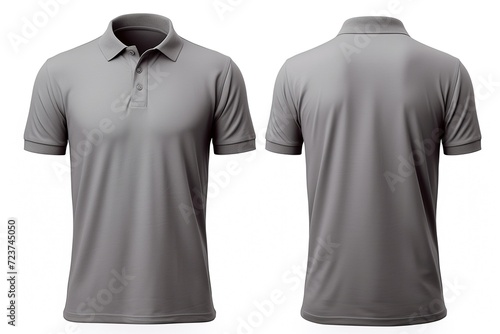 Front and back views of a Men Grey Polo Shirt mockup, mockup, white background studio