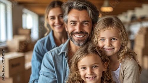 Happy family smiling at home 