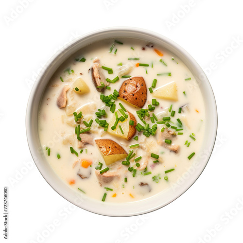Clam Chowder soup in a bowl on transparent background Remove png, Clipping Path