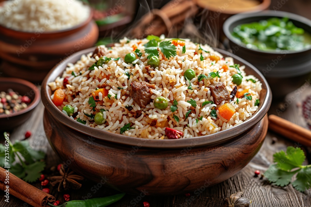 Rice Bowl with Meat and Vegetables: A Delicious and Nutritious Meal for Any Time of the Month Generative AI Rice Bowl with Meat and Vegetables: A Delicious and Nutritious Meal for Any Time of the Month Generative AI