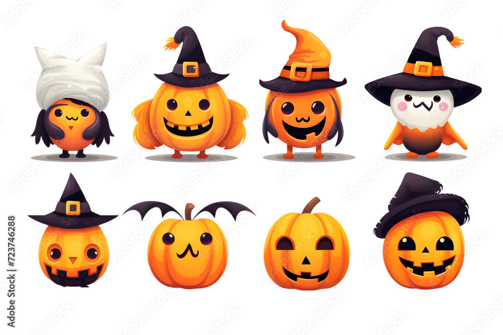 Cute Funny halloween set collection isolated on white background. Generative AI. Cute Funny halloween set collection isolated on white background. Generative AI.
