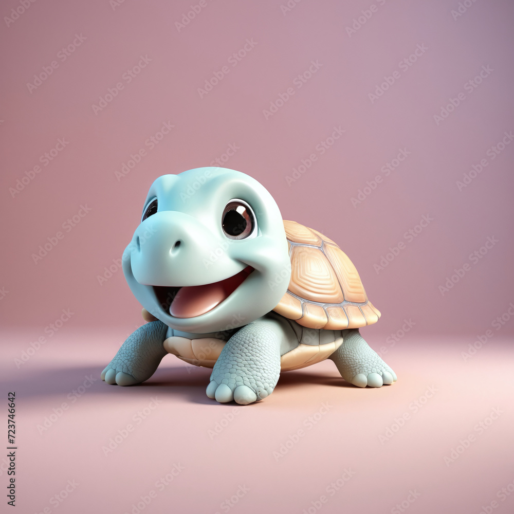 3d cute happy and smiling turtle walking on the ground. 3d cute happy and smiling turtle walking on the ground.