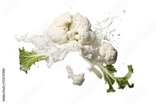 Falling cauliflower isolated on white background. Generative AI.