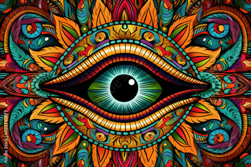 Background of colorful shapes and patterns around the eye