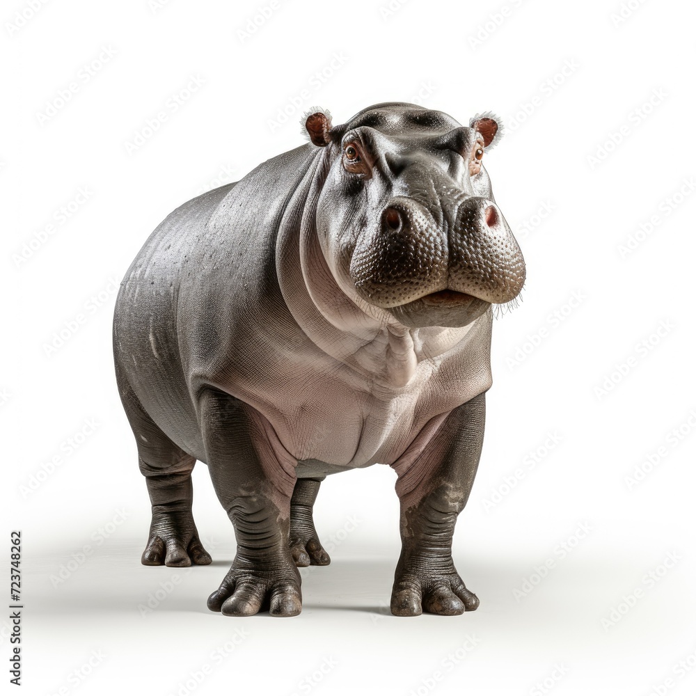 Obraz premium A hippopotamus standing isolated on a white background.