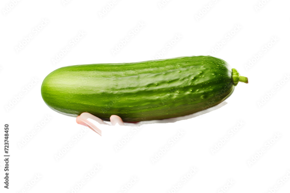 Female hand holding cucumber isolated on white background. Generative AI. Female hand holding cucumber isolated on white background. Generative AI.
