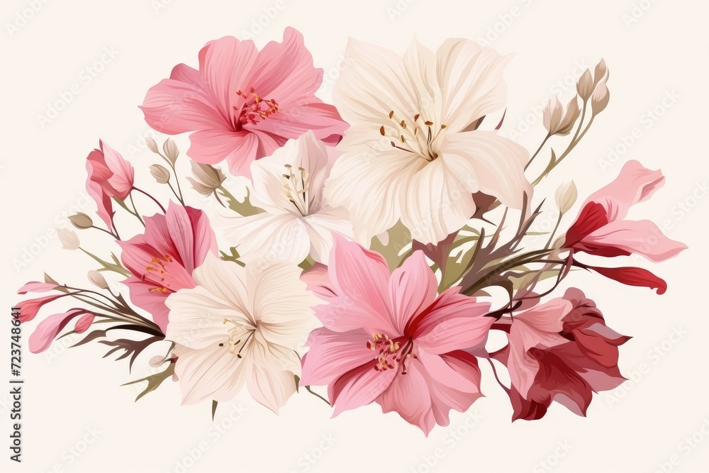 Obraz premium Delicate Pink and White Blooms on Vector Illustration Artwork Generative AI