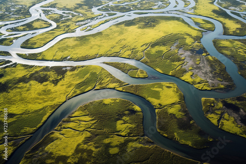 realistics Little River estuary offers a mesmerizing aerial perspective, showcasing its intricate waterways, vibrant wetlands, and dynamic interconnected landscapes