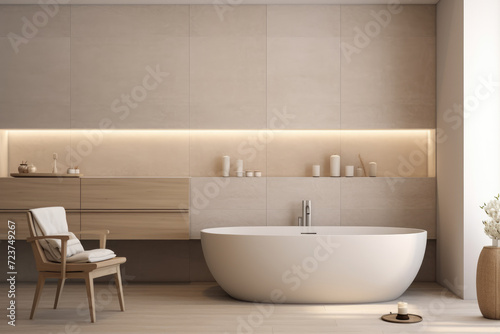 Beige color minimal design luxury decorated bathroom interior