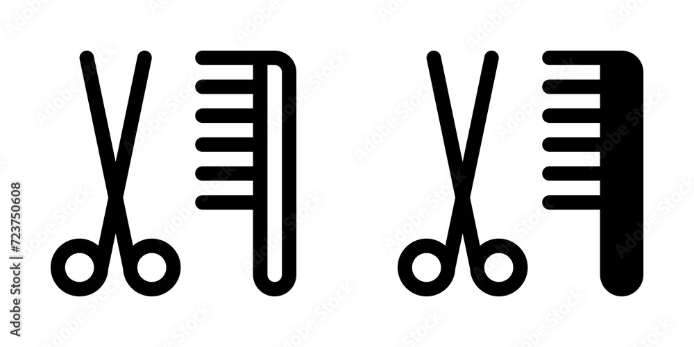 Editable scissors and comb, grooming vector icon. Veterinary, animal, pet care, pet shop. Part of a big icon set family. Perfect for web and app interfaces, presentations, infographics, etc Editable scissors and comb, grooming vector icon. Veterinary, animal, pet care, pet shop. Part of a big icon set family. Perfect for web and app interfaces, presentations, infographics, etc