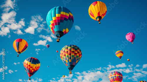 A collage of colorful hot air balloons against a blue sky, adding a sense of joy and vibrancy to your website background