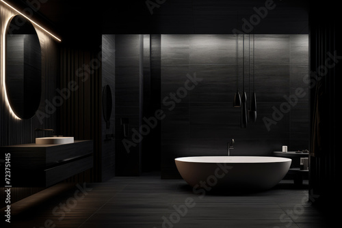 Black color minimal design decoration modern bathroom interior