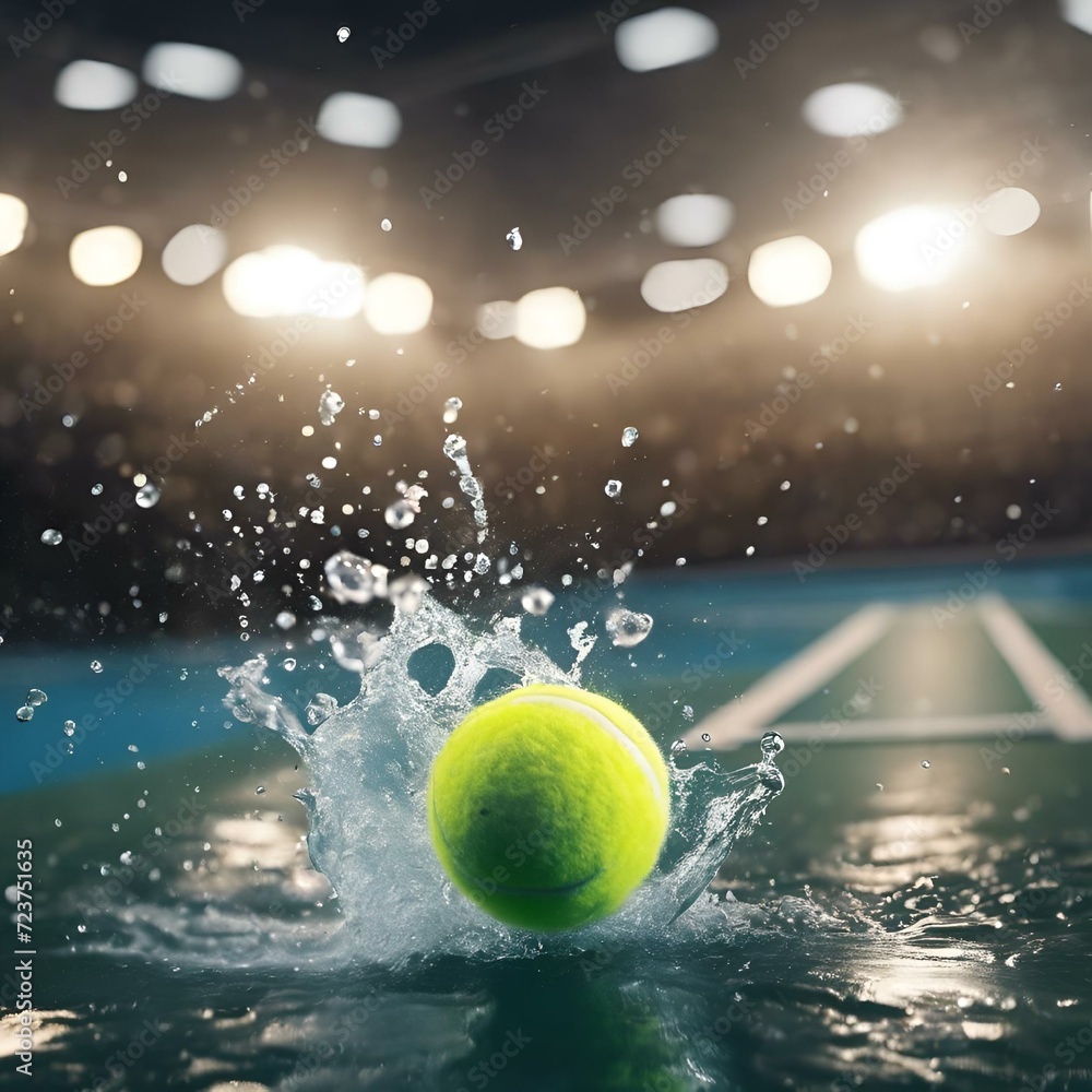 AI-generated illustration of tennis ball with water splash effects