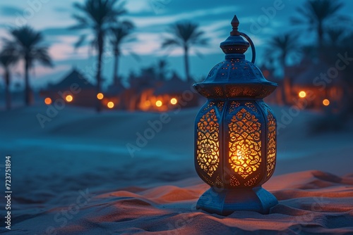 Lanterna de Lï¾ƒï½¡: A Blue Lamp in the Desert Generative AI photo