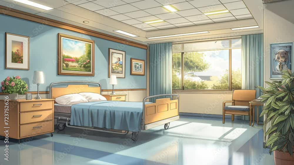 Cozy patient room in hospital with open window. seamless looping 4k time-lapse animation video Cozy patient room in hospital with open window. seamless looping 4k time-lapse animation video