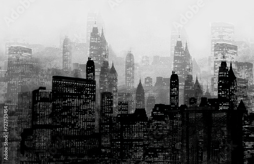 A scenic New York City abstract in black and white