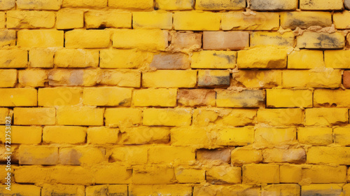 Brick wall background, canary yellow grunge texture or pattern for design. Generative ai
