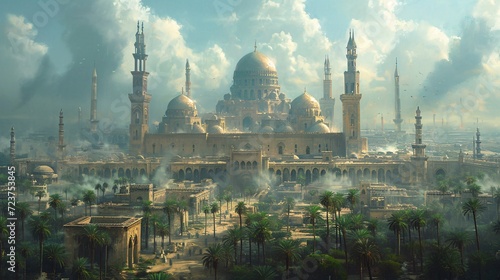 Arabian Nights: A Majestic View of the Grand Mosque Generative AI photo
