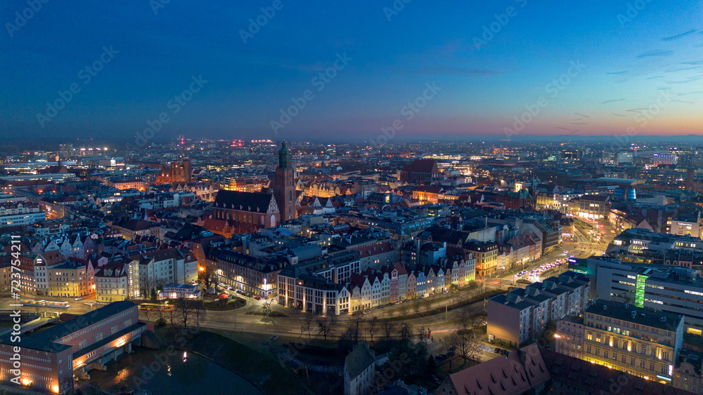 Evening panorama of Wroclaw, Poland.