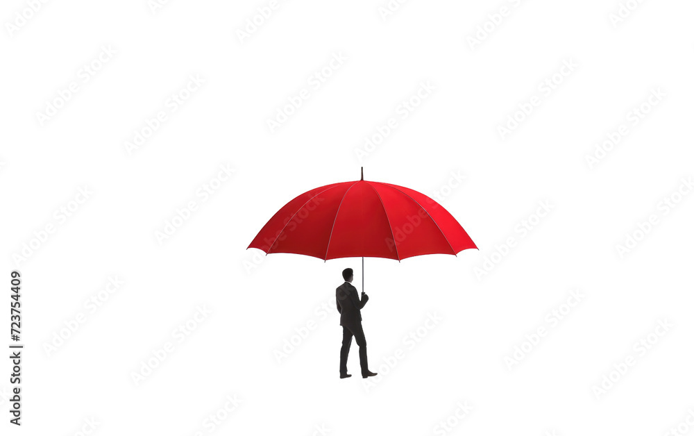 man under umbrella on white or PNG transparent background.