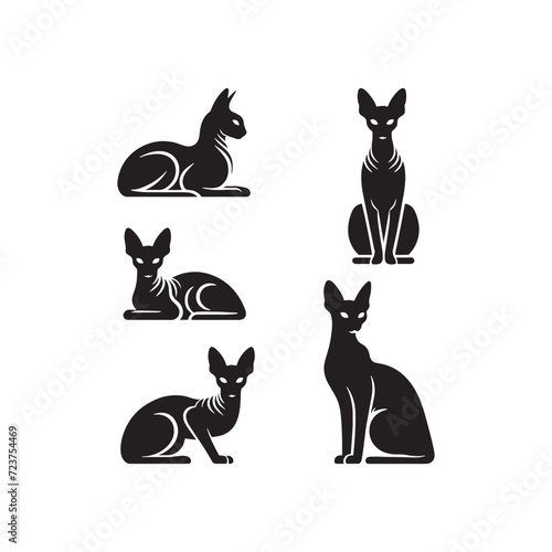 Enchanting Shadows: Sphinx Cat Silhouettes Conjuring an Atmosphere of Allure - Sphinx Cat Illustration - Sphinx Cat Vector 