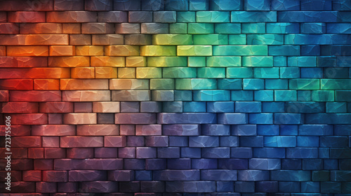 Brick wall background, prismatic colors grunge texture or pattern for design, wallpaper. Generative ai