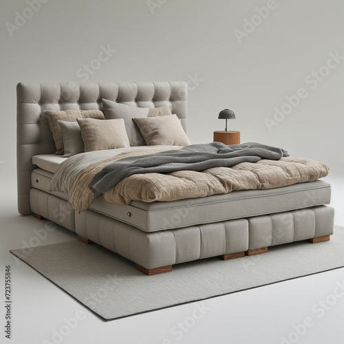 Boxspringbett mit hoher Kopflehne in grauen edlen Stil photo