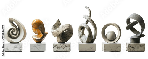 generic set of modern abstract decor sculpture in deferent materials for home or public area or reception decoration concepts isolated on white png background - Generative AI