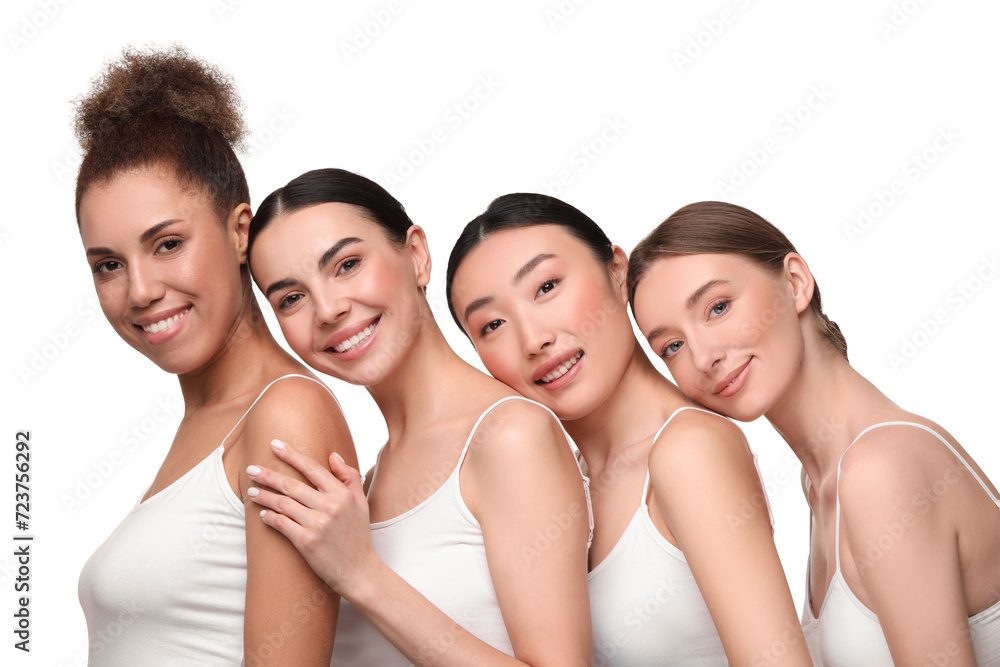 Beautiful young women with healthy skin on white background Beautiful young women with healthy skin on white background