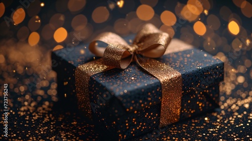 Golden Glowing Present for a December Birthday Generative AI