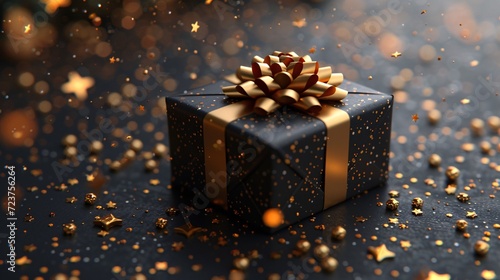 Golden Gift Box with Sparkling Stars: A Gift for the Holidays Generative AI