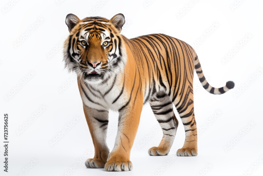 Obraz premium Brown black striped Tiger isolated white background